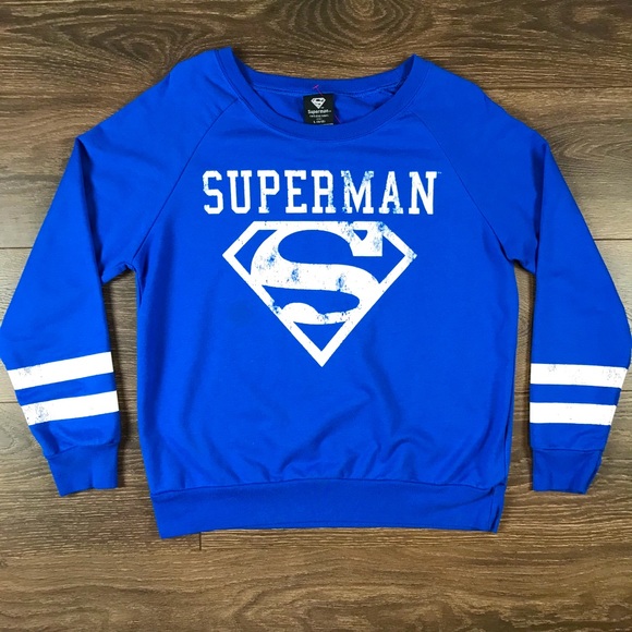 DC Comics Superman Classic Logo Girls Retro Style Round Neck Blue Sweatshirt L - Picture 1 of 6